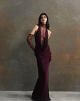 AMARYLLIS MAXI DRESS IN MAROON JERSEY & LACE