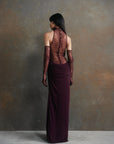 AMARYLLIS MAXI DRESS IN MAROON JERSEY & LACE