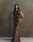 BOUGAINVILLEA MAXI DRESS IN SALVAJE ANIMAL PRINT CHIFFON