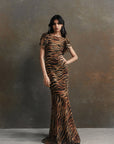 BOUGAINVILLEA MAXI DRESS IN SALVAJE ANIMAL PRINT CHIFFON