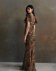 BOUGAINVILLEA MAXI DRESS IN SALVAJE ANIMAL PRINT CHIFFON