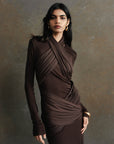 BALLAD MAXI DRESS IN CHOCOLATE BROWN JERSEY