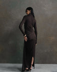 BALLAD MAXI DRESS IN CHOCOLATE BROWN JERSEY