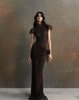 SILENTIUM MAXI DRESS IN CHOCOLATE BROWN LACE