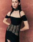 MADELINE MINI DRESS IN BLACK CHIFFON AND LACE