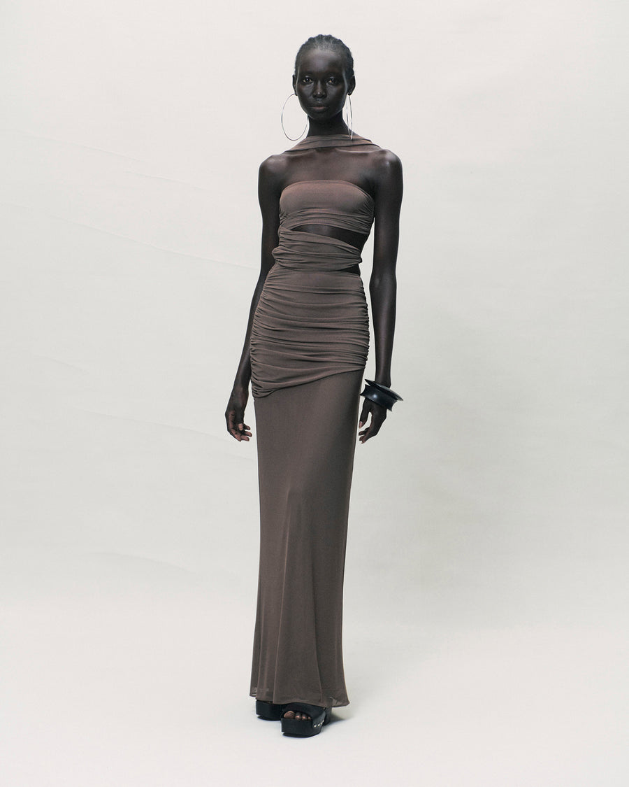 NUDO MIDI DRESS IN CLAY MESH