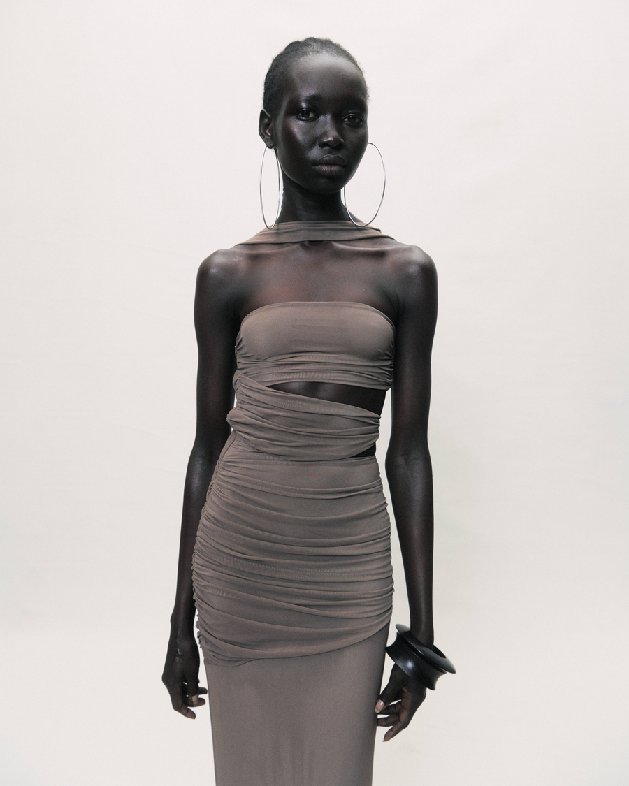 NUDO MIDI DRESS IN CLAY MESH