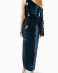 UPTOWN MIDI DRESS IN PETROL SEQUIN