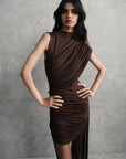 RAVENNA MINI DRESS IN CHOCOLATE BROWN JERSEY