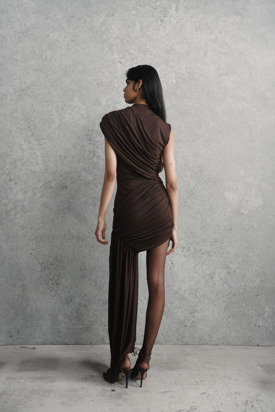 RAVENNA MINI DRESS IN CHOCOLATE BROWN JERSEY