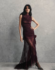 AUSTERE MAXI DRESS IN MAROON LACE