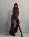 AUSTERE MAXI DRESS IN MAROON LACE