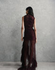 AUSTERE MAXI DRESS IN MAROON LACE