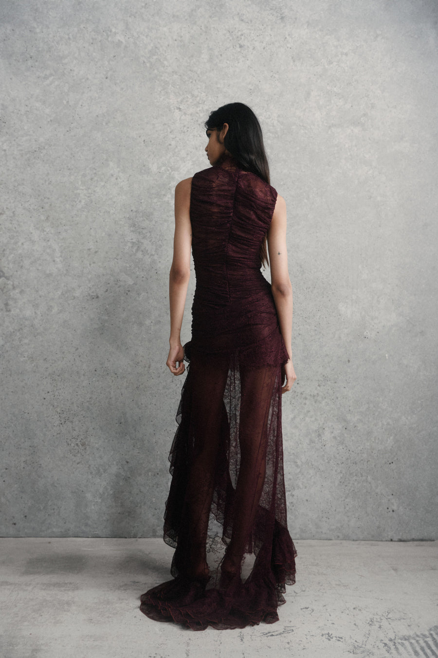 AUSTERE MAXI DRESS IN MAROON LACE