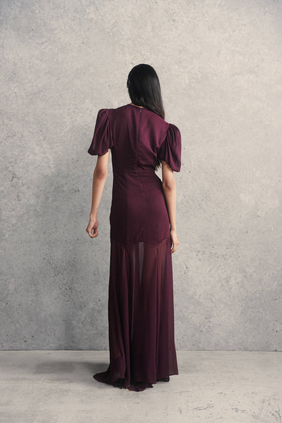 AGUA MAXI DRESS IN MAROON CRINKLE CHIFFON