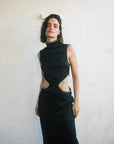 BALDASSAR LONG DRESS IN BLACK SATIN - De La Vali