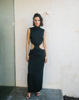 BALDASSAR LONG DRESS IN BLACK SATIN - De La Vali