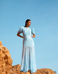 AGUA MAXI DRESS IN LIGHT BLUE CRINKLE CHIFFON