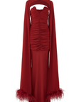 DARLING CAPE MAXI DRESS IN CLARET CHIFFON