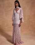 KATJA MAXI DRESS IN IVORY RED POLKA DOT SILK CHIFFON