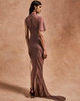 LUCHO MAXI DRESS IN ASH BROWN SILK CHIFFON