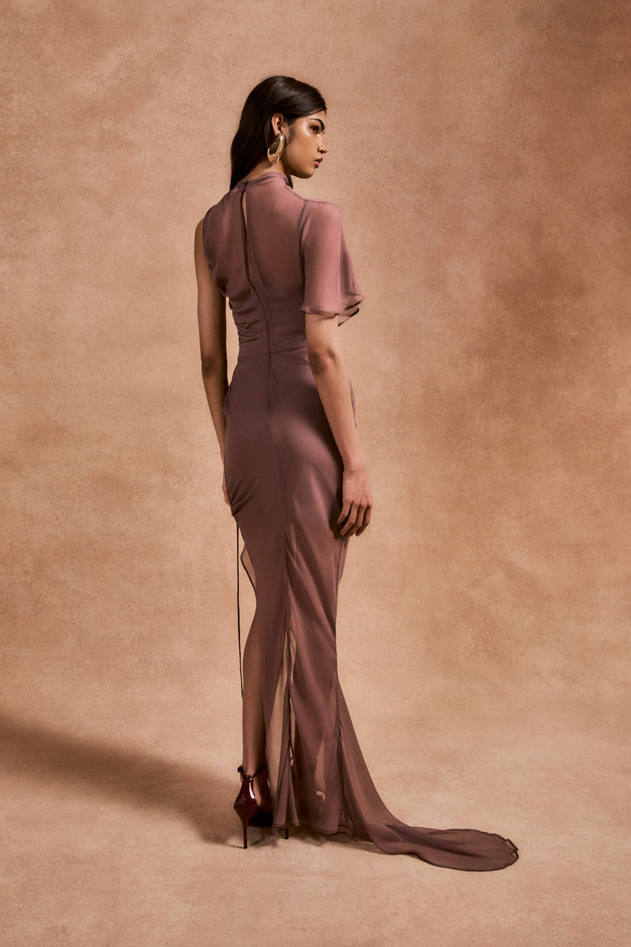 LUCHO MAXI DRESS IN ASH BROWN SILK CHIFFON