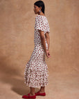 FORTALEZA MIDI DRESS IN IVORY RED POLKA DOT SILK CHIFFON