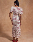 FORTALEZA MIDI DRESS IN IVORY RED POLKA DOT SILK CHIFFON