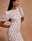 FORTALEZA MIDI DRESS IN IVORY RED POLKA DOT SILK CHIFFON