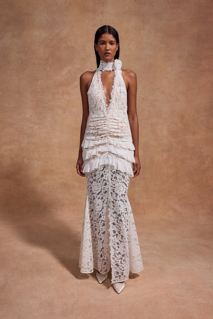 BONITA MAXI DRESS IN COTTON LACE AND CHIFFON