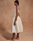 LOLA MIDI DRESS IN IVORY BONDED SATIN