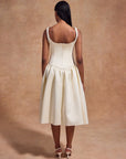 LOLA MIDI DRESS IN IVORY BONDED SATIN