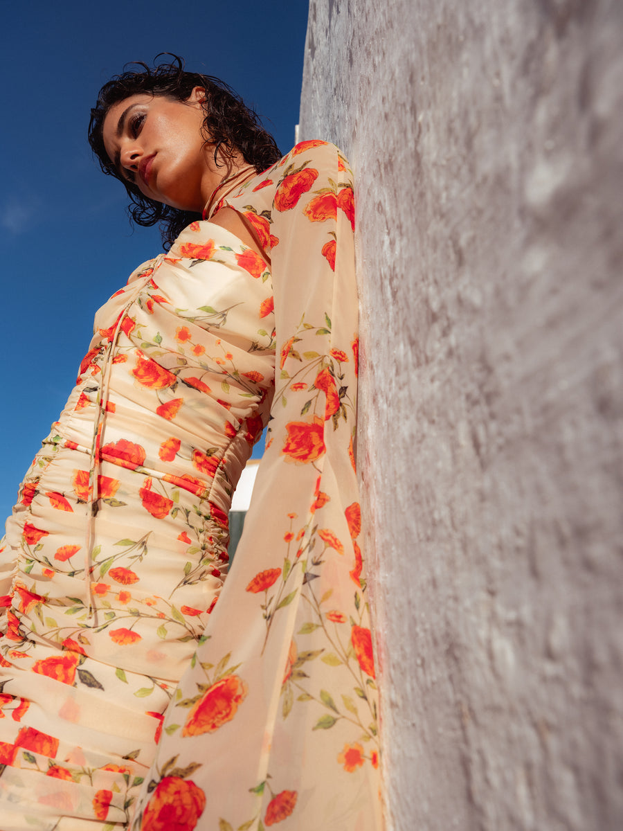 LORENA MINI DRESS IN IVORY & RED FLOR DE AMOR