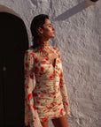 LORENA MINI DRESS IN IVORY & RED FLOR DE AMOR