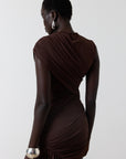 RAVENNA MINI DRESS IN CHOCOLATE BROWN JERSEY