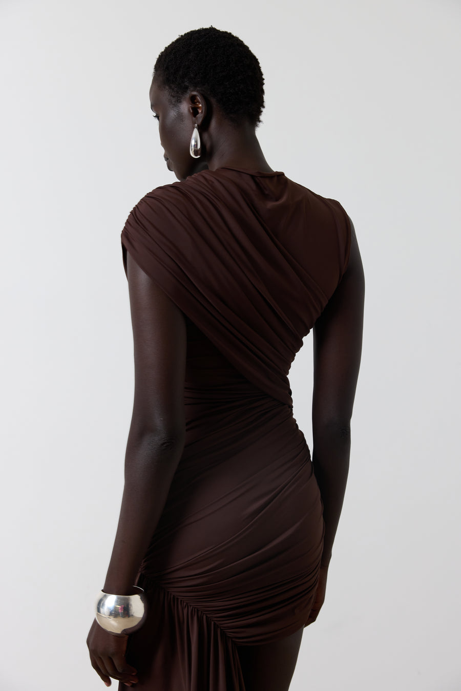 RAVENNA MINI DRESS IN CHOCOLATE BROWN JERSEY