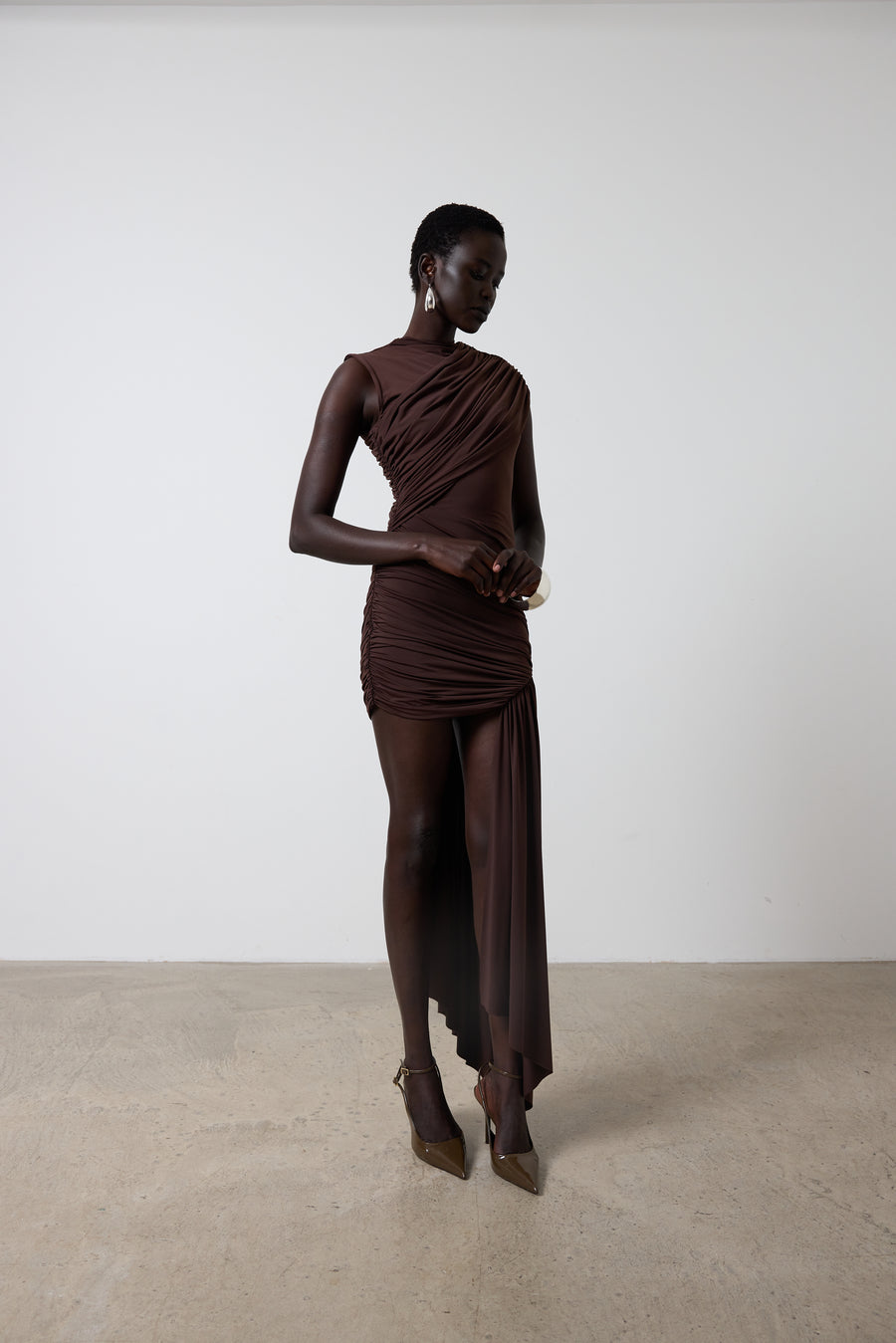 RAVENNA MINI DRESS IN CHOCOLATE BROWN JERSEY