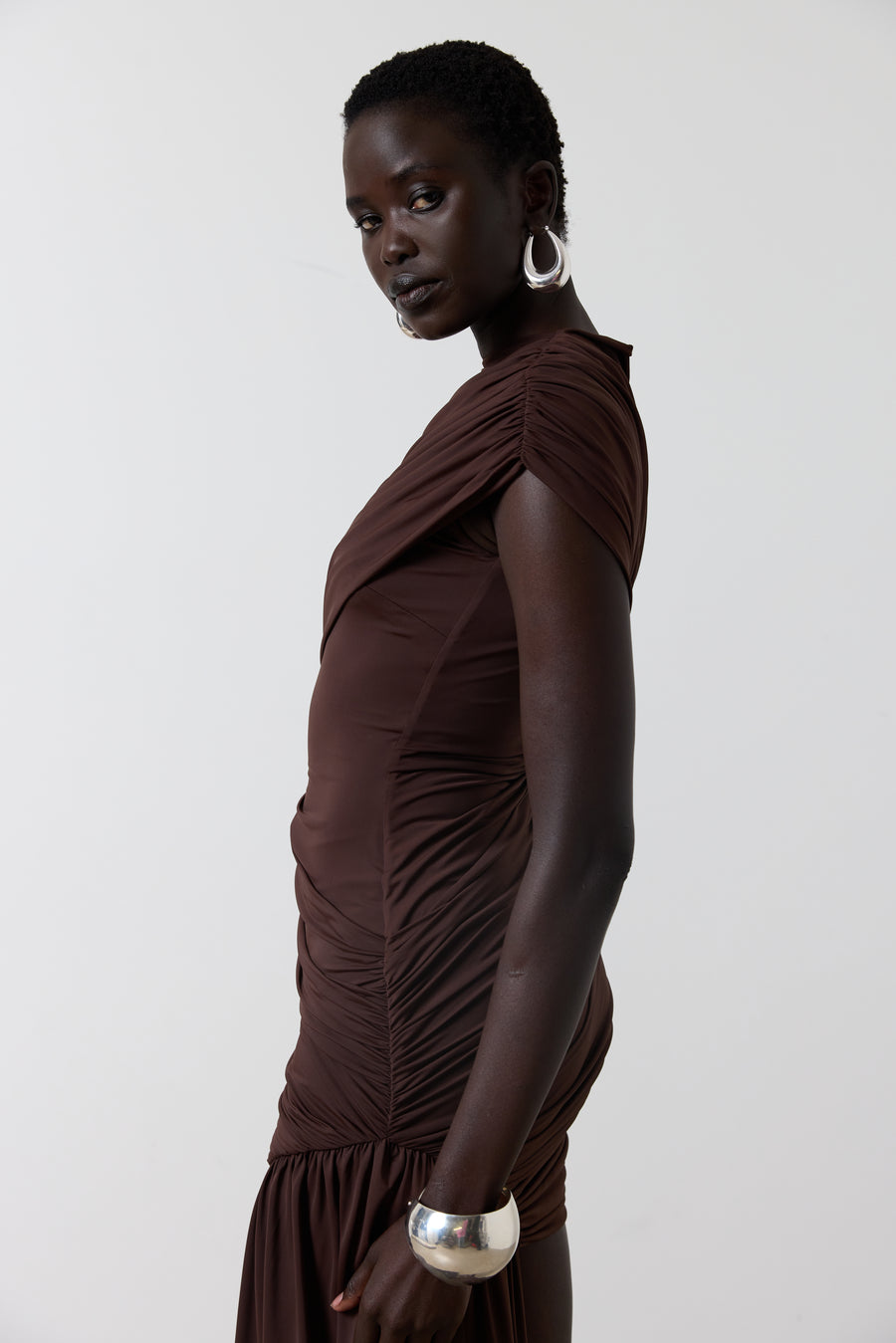 RAVENNA MINI DRESS IN CHOCOLATE BROWN JERSEY