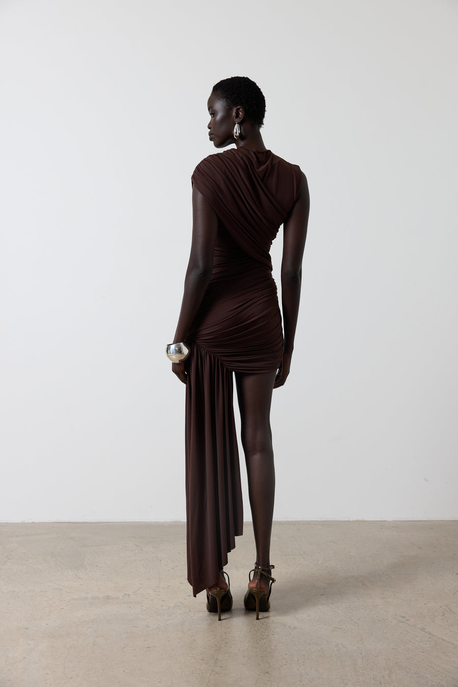 RAVENNA MINI DRESS IN CHOCOLATE BROWN JERSEY