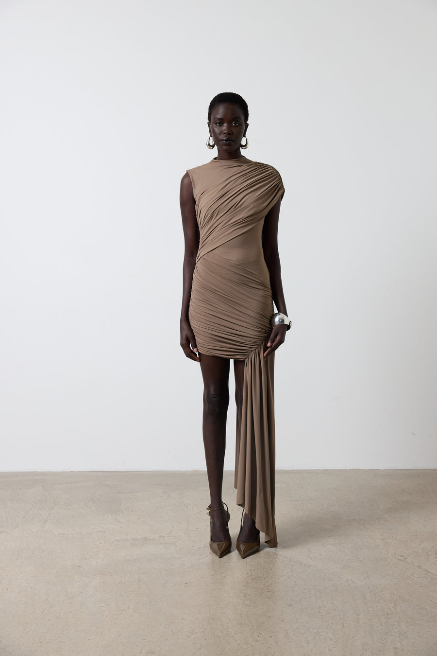 RAVENNA MINI IN TAUPE SPANDEX JERSEY