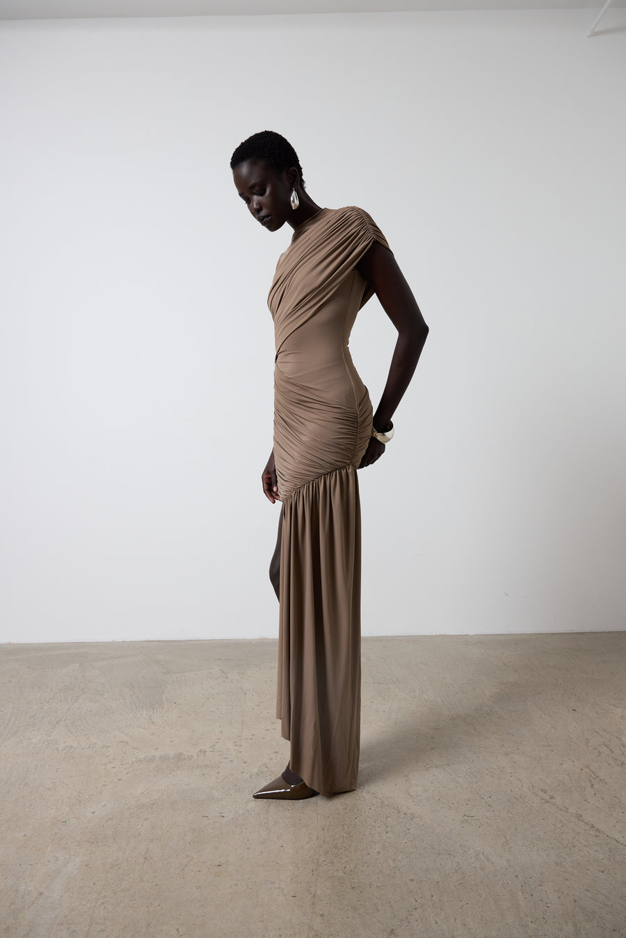 RAVENNA MINI IN TAUPE SPANDEX JERSEY