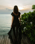 MACAROON MAXI DRESS IN BLACK CHIFFON