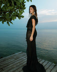 MACAROON MAXI DRESS IN BLACK CHIFFON