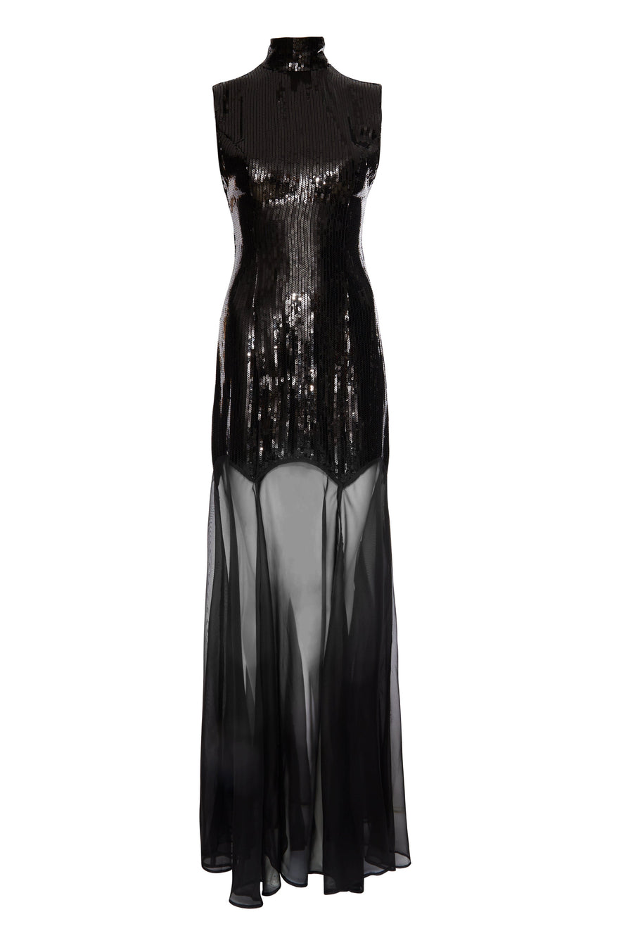 LIZETTE MAXI DRESS IN BLACK SEQUIN /CHIFFON - De La Vali