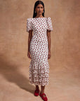 FORTALEZA MIDI DRESS IN IVORY RED POLKA DOT SILK CHIFFON