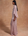 KATJA MAXI DRESS IN IVORY RED POLKA DOT SILK CHIFFON