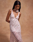 KATJA MAXI DRESS IN IVORY RED POLKA DOT SILK CHIFFON