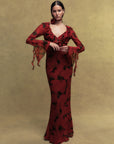 BISCOTTI SILK CHIFFON LONG DRESS IN SCARLET MAGNOLIA PRINT