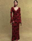 BISCOTTI SILK CHIFFON LONG DRESS IN SCARLET MAGNOLIA PRINT