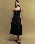 LOLA BONDED SATIN MIDI DRESS IN BLACK